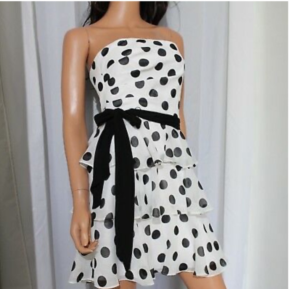 WHBM strapless black and white polka dot dress